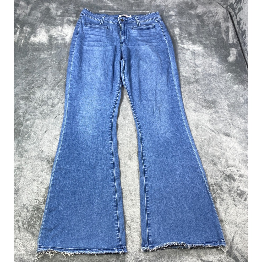 JUSTFAB Boot Cut Jeans Womens 30 Blue Denim Light Wash Flare Whisker Raw Hem